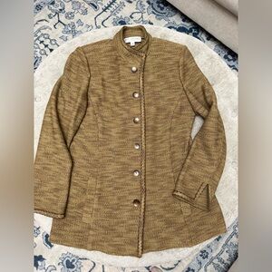 ST. JOHN COLLECTION Tan and Brown Button Down Blazer Jacket Luxury Size 12